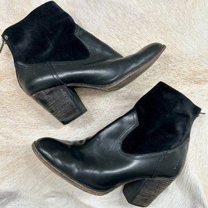 Frye Tessa Black Leather and Suede Heeled Boots